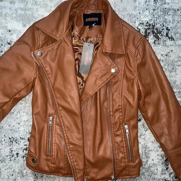 NWT! Ambiance Outerwear Chestnut Leather Jacket - Picture 5 of 8